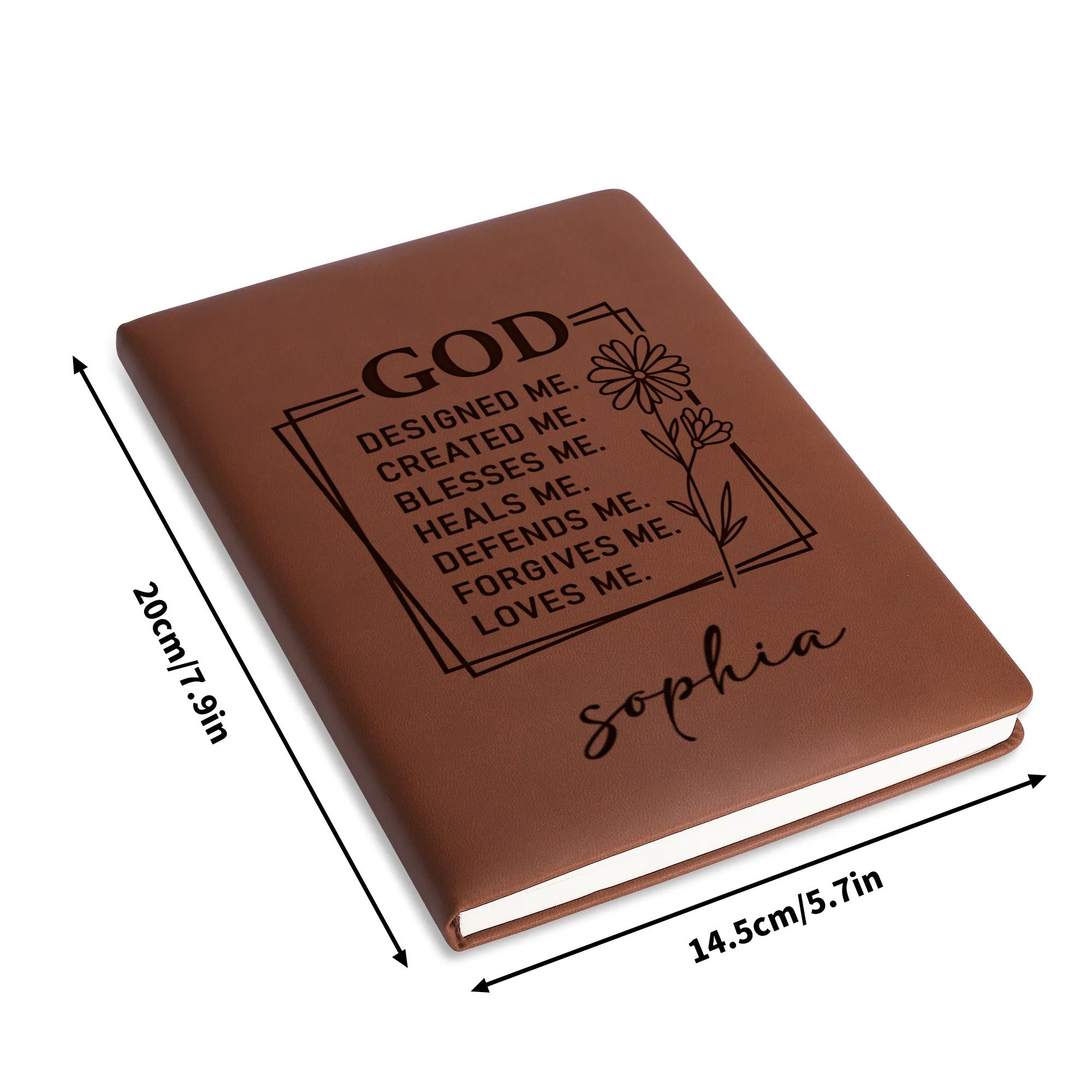 Personalized Christian Journal with “God Designed Me” Inspirational Quote, Custom Name Prayer & Faith Notebook, Religious Gift, First Communion Gifts, Birthday. NBLAF17